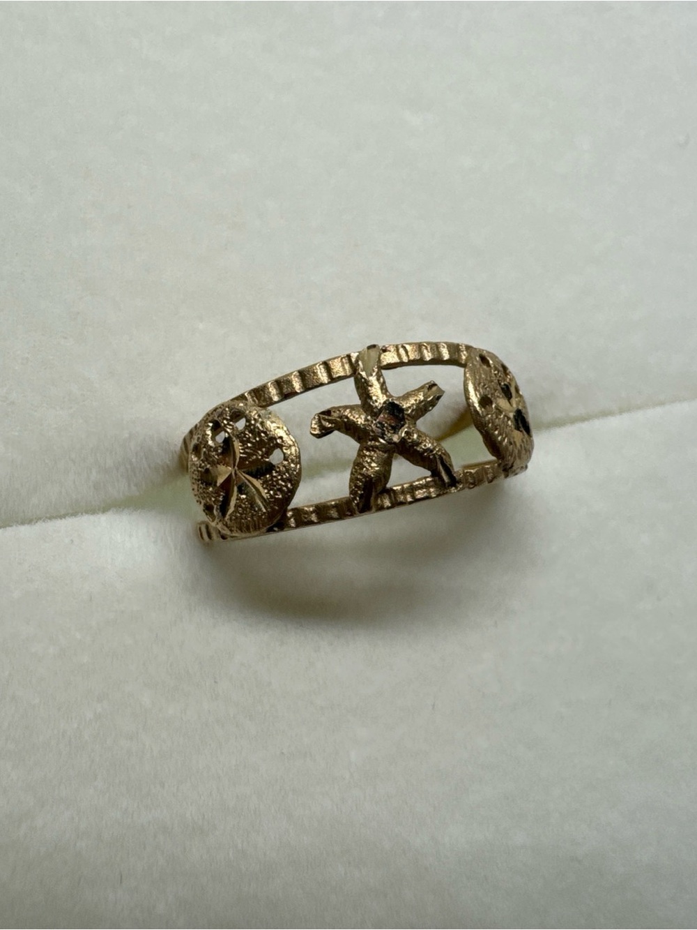 14k Gold Adjustable Ring/toe Ring With Sand Dollar, Star Fish Ocean Design